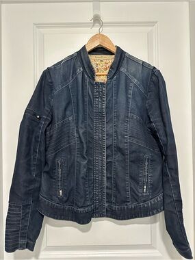 Brina & Em Women’s Dark Blue Denim Moto Jacket Size Large
